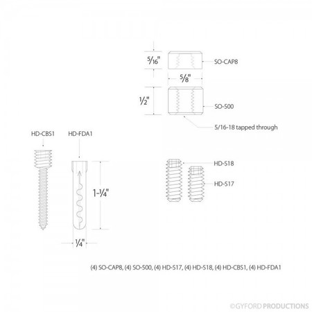 Gyford Décor Round Standoffs, Aluminum Clear Anodized SOK-8-500